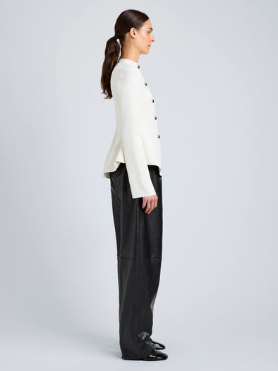 Proenza Schouler Side full length image of model wearing Dasha Jacket in Compact Viscose in Off White