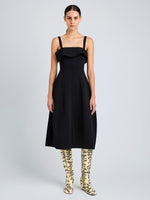 Proenza Schouler Front full length image of model wearing Blanca Dress in Compact Viscose in Black