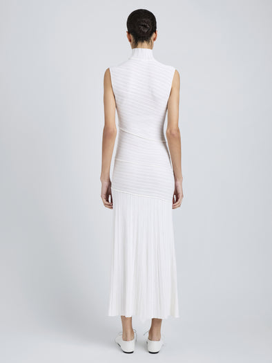 Proenza Schouler Back full length image of model wearing Federica Dress in Micro Pleat Knit in White
