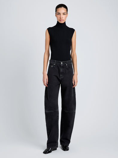 Proenza Schouler Front full length image of model wearing Fontana Jean in Black Rigid Denim in Black