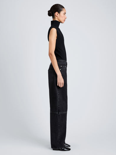 Proenza Schouler Side full length image of model wearing Fontana Jean in Black Rigid Denim in Black