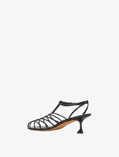 3/4 Back image of Tee Cage Sandals in BLACK