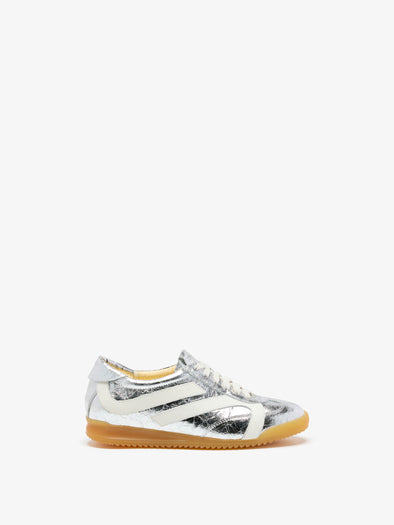 Proenza Schouler side image of Track Sneakers in Crinkled Metallic in silver