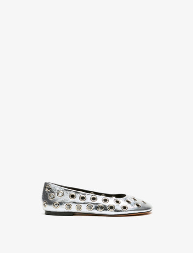 Front image of Glove Grommet Flats in Silver