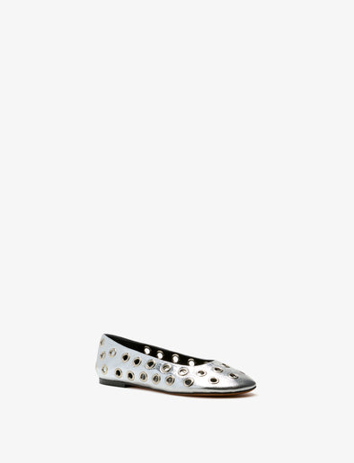 3/4 Front image of Glove Grommet Flats in Silver