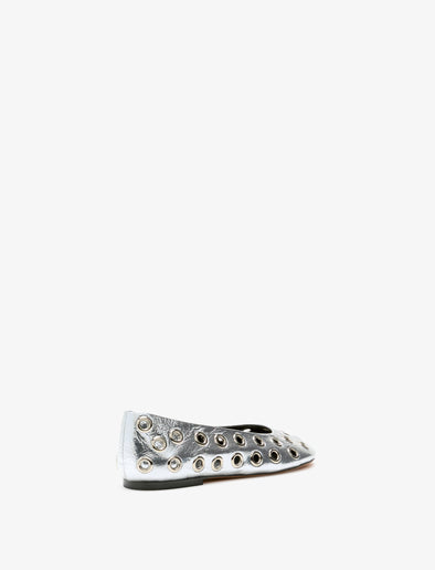 3/4 Back image of Glove Grommet Flats in Silver