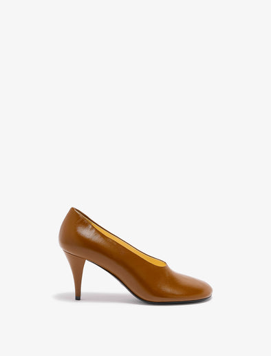 Front image of Glove Heels in Slick Nappa in Mud