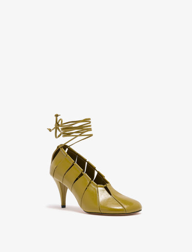 3/4 Front image of Glove Hinge Pumps in Olive Oil