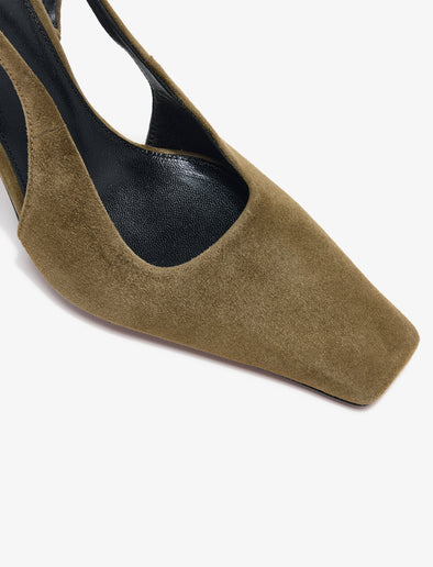 Detail image of Trap Cross Slingback Pumps in Kidsuede in Moss