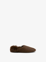 Proenza Schouler Front image of Ruched Tee Slippers in Shearling in Chocolate