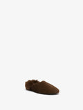Proenza Schouler 3/4 Front image of Ruched Tee Slippers in Shearling in Chocolate