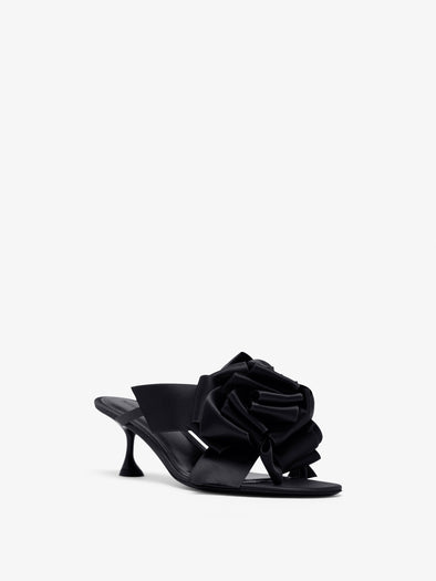 Proenza Schouler 3/4 Front image of Tee Souvenir Sandals in Satin in Black