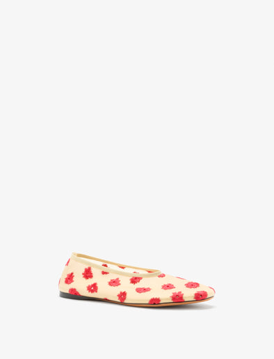 Proenza Schouler Front 3/4 image of Tee Embroidered Slippers in Stretch Mesh in nude/red
