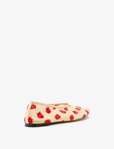 Proenza Schouler Back 3/4 image of Tee Embroidered Slippers in Stretch Mesh in nude/red