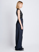 Side image of model wearing Raver Pant In Soft Cotton Twill in navy