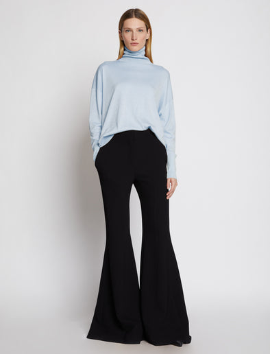 Proenza Schouler Front full length image of model wearing Silk Cashmere Turtleneck in Light Blue