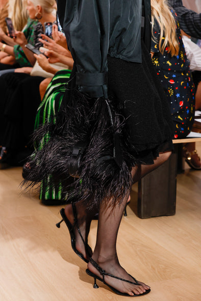 Runway image of Park Shoulder Bag In Nylon With Feathers in black