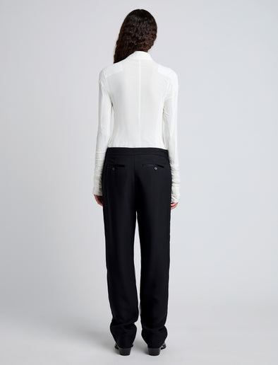 Proenza Schouler back image of model wearing Teddy Pant in Wool Twill Suiting with Organza in black