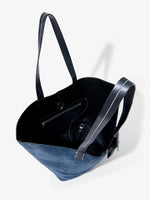 Interior image of Large Bedford Tote in Suede in navy/black