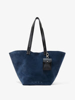 Front image of Large Bedford Tote in Suede in navy/black