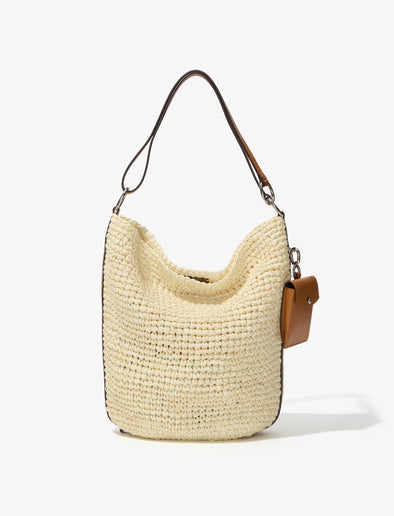 Front image of Raffia Spring Bucket Bag in IVORY