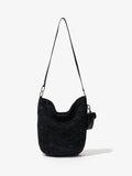 Aerial image of Raffia Spring Bucket Bag with long strap in MIDNIGHT BLUE