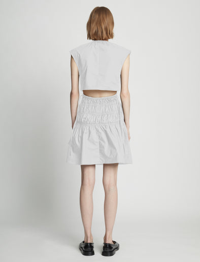 Proenza Schouler back image of model wearing Poplin Drawstring Mini Dress in off white