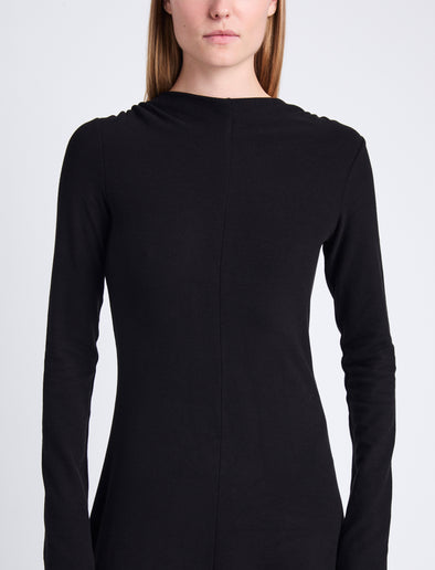Detail image of model wearing Isabella Dress in Brushed Rib in black