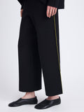 Detail image of model wearing Grace Pant In Cotton Cashmere in black/leaf