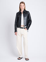 Front full length image of model wearing Annabel Jacket In Lightweight Leather in BLACK