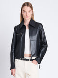 Front cropped image of model wearing Annabel Jacket In Lightweight Leather in BLACK