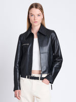 Front cropped image of model wearing Annabel Jacket In Lightweight Leather in BLACK