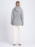 Back full length image of model wearing Nina Coat In Grid Cotton Crinkle in BLACK/IVORY