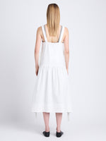 Back full length image of model wearing Sasha Dress In Solid Cotton Crinkle in OFF WHITE