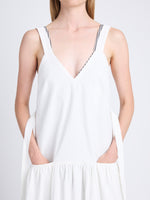 Detail image of model wearing Sasha Dress In Solid Cotton Crinkle in OFF WHITE