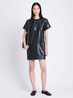 Front full length image of model wearing Sonny Dress In Faux Leather in BLACK