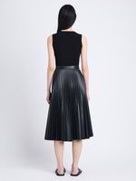 Back full length image of model wearing Hazel Top In Tweed in BLACK