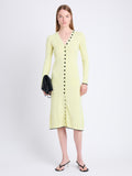 Front full length image of model wearing Cameron Dress In Boucle Viscose in CITRINE