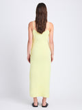 Back full length image of model wearing Sydney Dress In Boucle Viscose in CITRINE