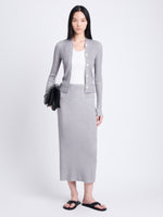 Front full length image of model wearing Willow Skirt In Plaited Rib Knits in FOG/OFF WHITE