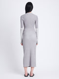 Back full length image of model wearing Willow Skirt In Plaited Rib Knits in FOG/OFF WHITE