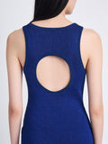 Detail image of model wearing Reese Dress In Plaited Rib Knits in SAPPHIRE/BLACK