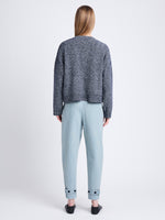 Back full length image of model wearing Remy Sweater In Chunky Marl in DARK BLUE/ OFF WHITE