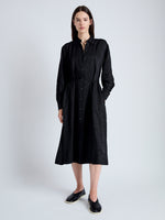 Front image of model wearing Nelson Dress in Crinkled Flou in BLACK