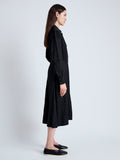 Side image of model wearing Nelson Dress in Crinkled Flou in BLACK
