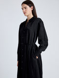 Detail image of model wearing Nelson Dress in Crinkled Flou in BLACK