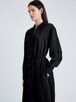 Detail image of model wearing Nelson Dress in Crinkled Flou in BLACK