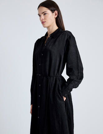 Detail image of model wearing Nelson Dress in Crinkled Flou in BLACK