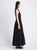 Side full length image of model wearing Libby Dress In Poplin in BLACK