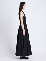 Side full length image of model wearing Libby Dress In Poplin in BLACK